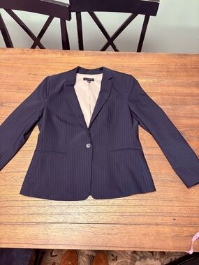 Ann Taylor Navy Pinstripe Single-Button Blazer